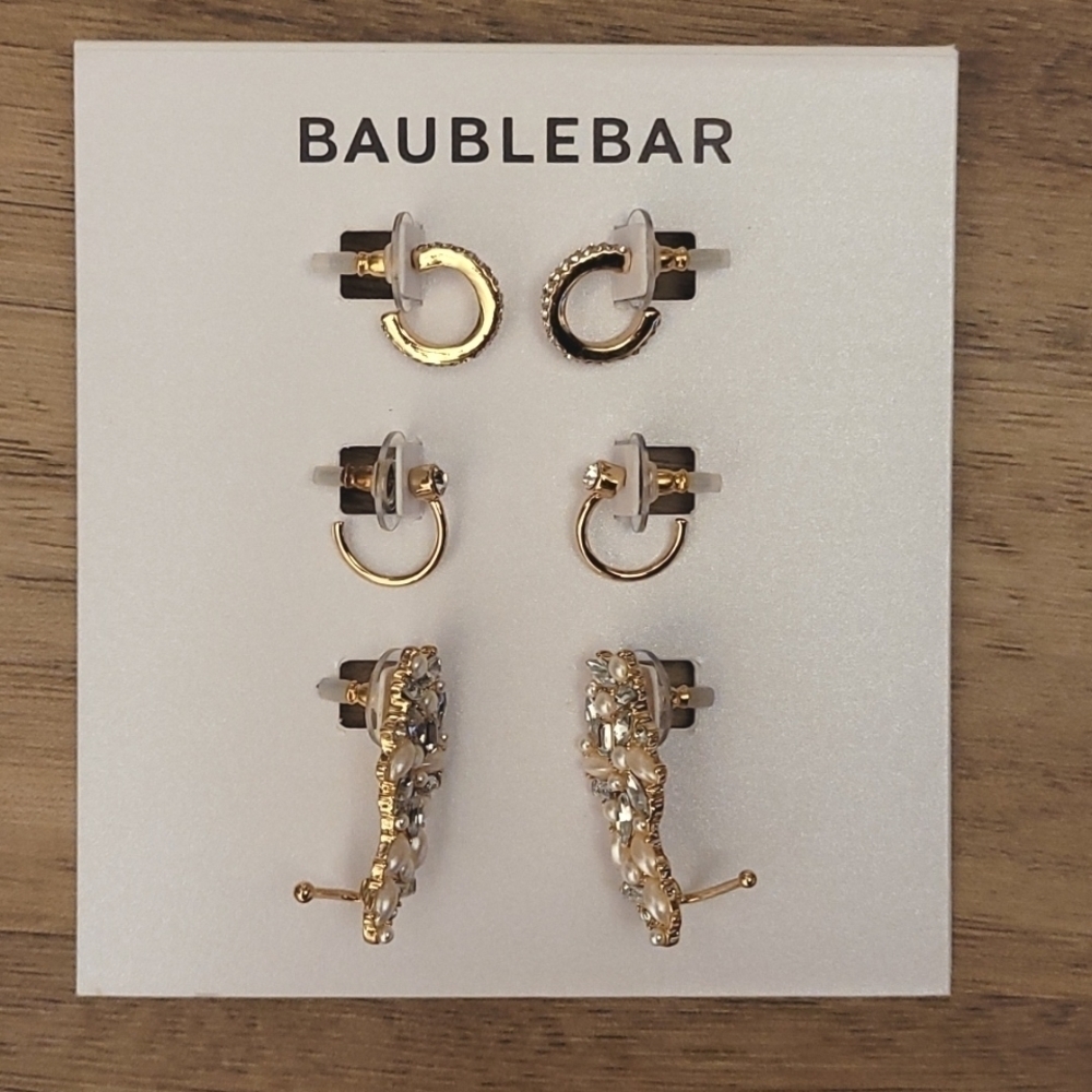 NWT BAUBLE BAR Earrings Sparkle Pearl Hoop Gift Set - Picture 2 of 2